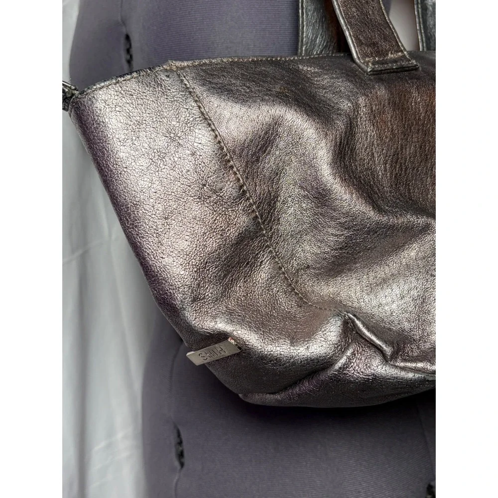 Vtg Y2K Shih Metallic Silver Leather Bag Cyberpunk Goth Punk Rock Grunge STAINED